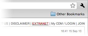 Access to extranet will now be provided from the top navigation bar, which also includes a sitemap.